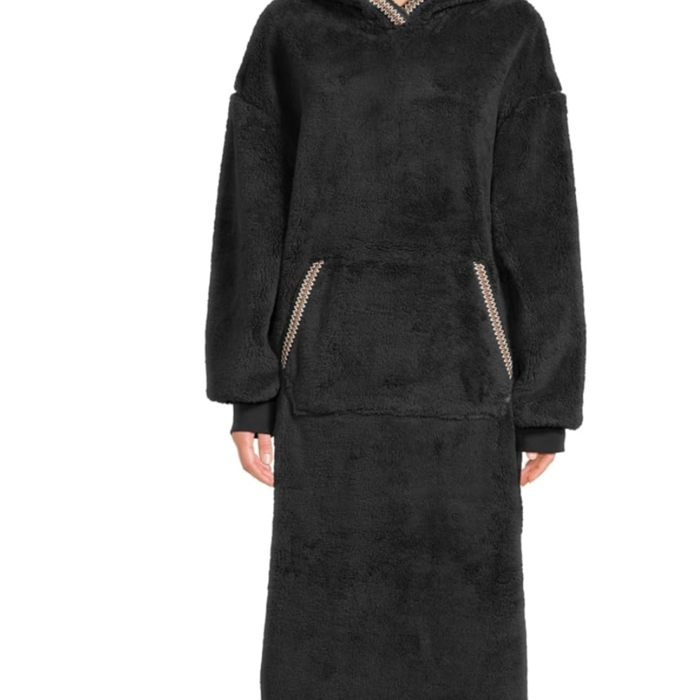 Cozy Black Fleece Hoodie Dress